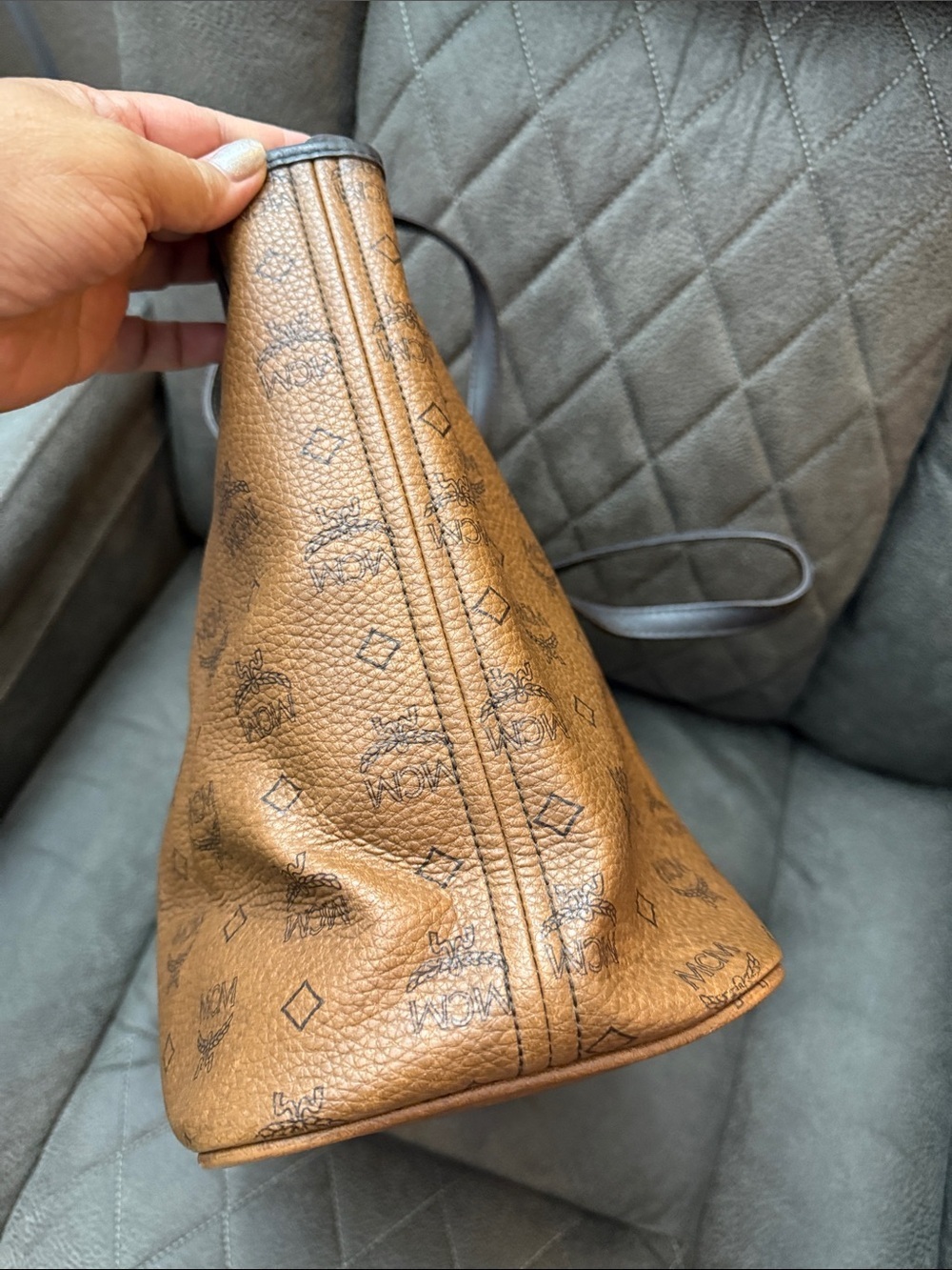 MCM Cognac Visetos Tote with Dark Brown Handles and Bone Charm - Picture 5 of 7